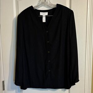 Elisabeth by Liz Claiborne Black V-Neck Jacket/Blouse